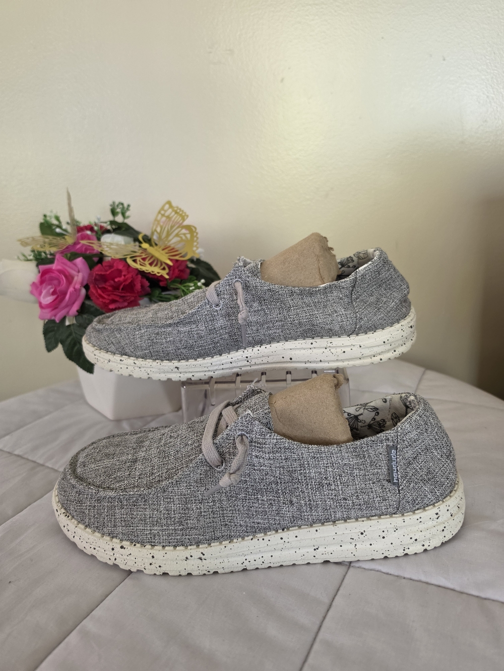 Hey Dude women’s  Grey Knit Slip-On Loafers